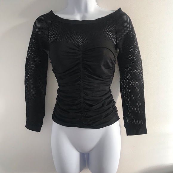 NWOT Black Ruched Netted Long Sleeve Winter Top - Picture 14 of 14